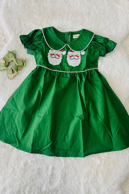 XCH03003 Christmas sequin santa embroidery green smock girls dress