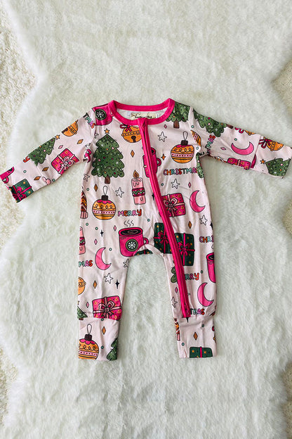 XCH05005 Merry Christmas printed long sleeve baby girls onesie