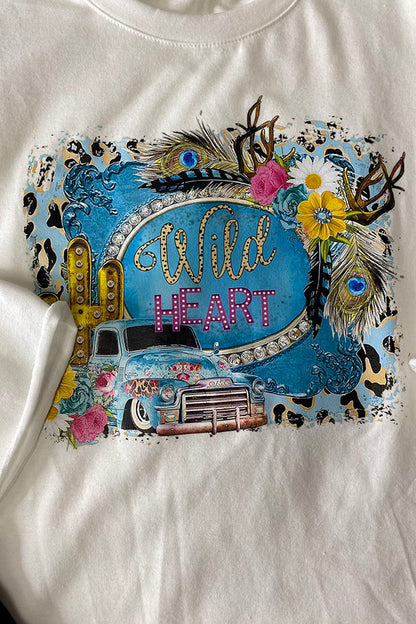 "Wild Heart" white w/a vintage truck long sleeve bell top DLH0913-10