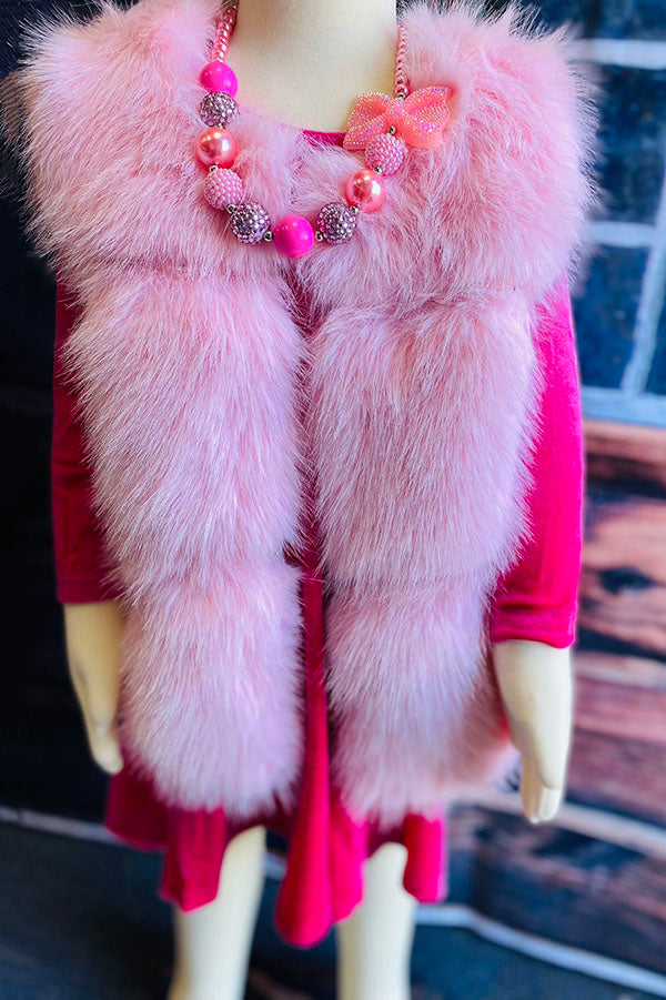 240611M Pink sleeveless faux fur girls vest wholesale