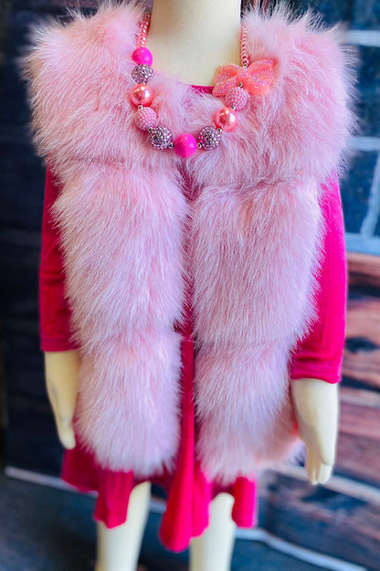 240611M Pink sleeveless faux fur girls vest wholesale