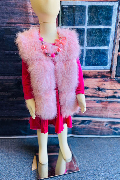 240611M Pink sleeveless faux fur girls vest wholesale