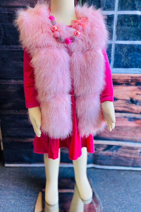 240611M Pink sleeveless faux fur girls vest wholesale