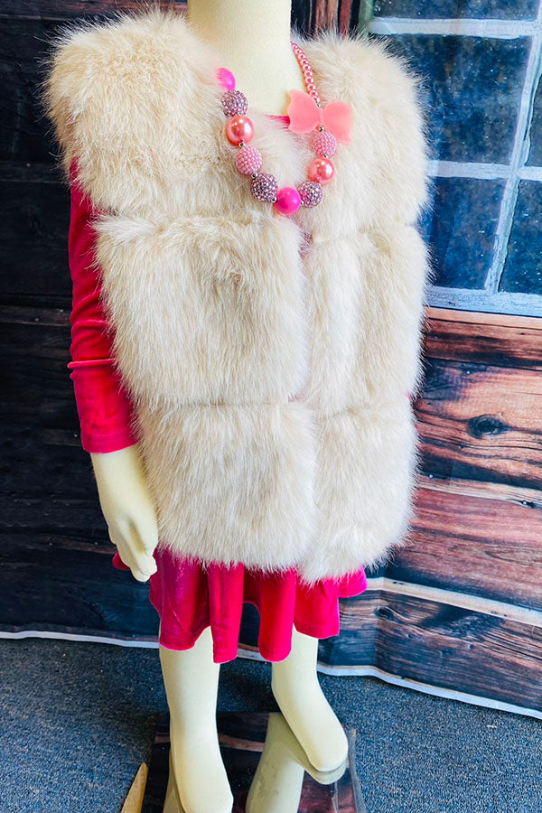 240609M Cream sleeveless faux fur girls vest