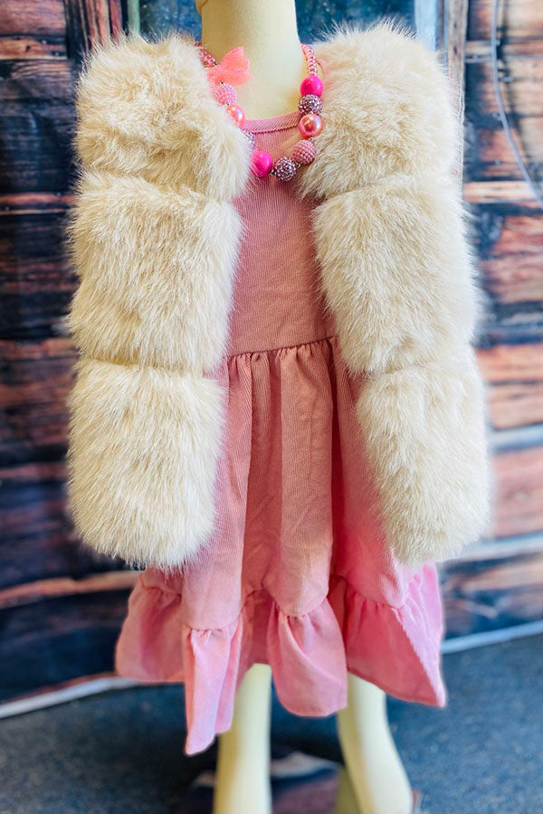 240609M Cream sleeveless faux fur girls vest