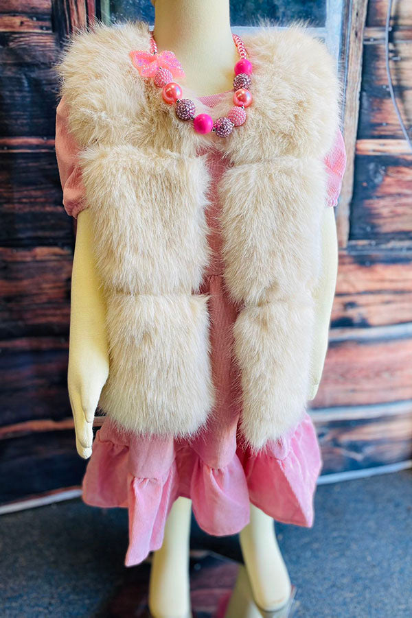 240609M Cream sleeveless faux fur girls vest