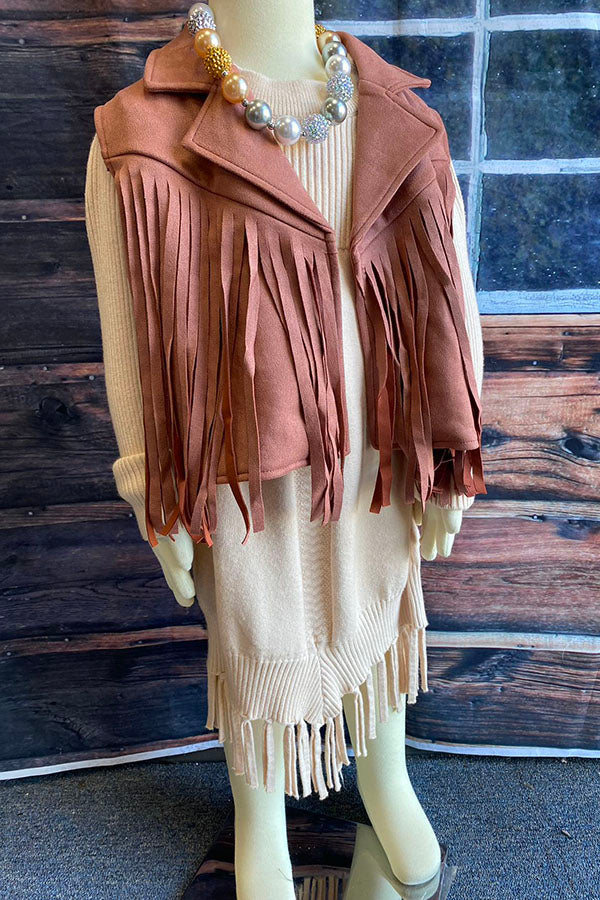 DLH2655 Mauve pink suede girls vest with tassels