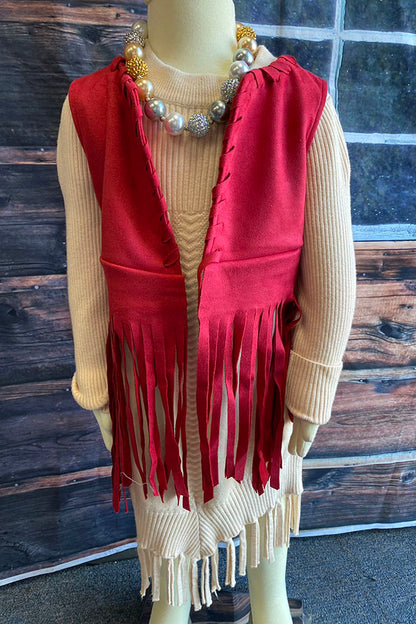 Solid suede vest cardigan with tassels DLH2681