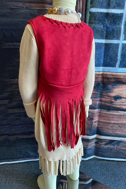 Solid suede vest cardigan with tassels DLH2681