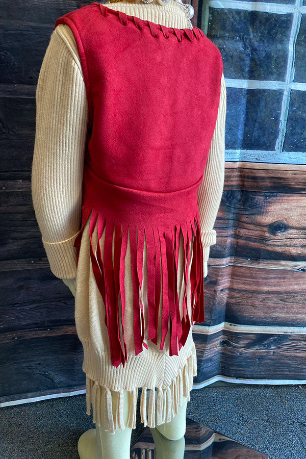 Solid suede vest cardigan with tassels DLH2681