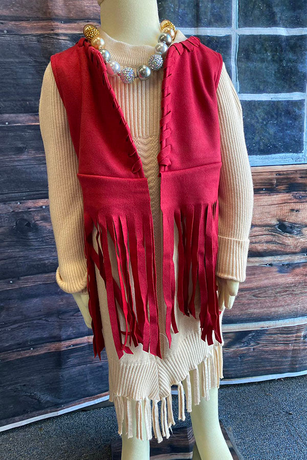 Solid suede vest cardigan with tassels DLH2681