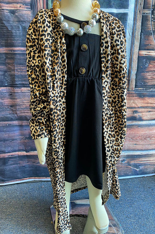 DLH2526 Leopard printed long style girls open cardigan with long sleeves