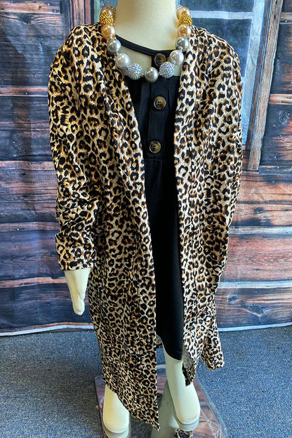 DLH2526 Leopard printed long style girls open cardigan with long sleeves