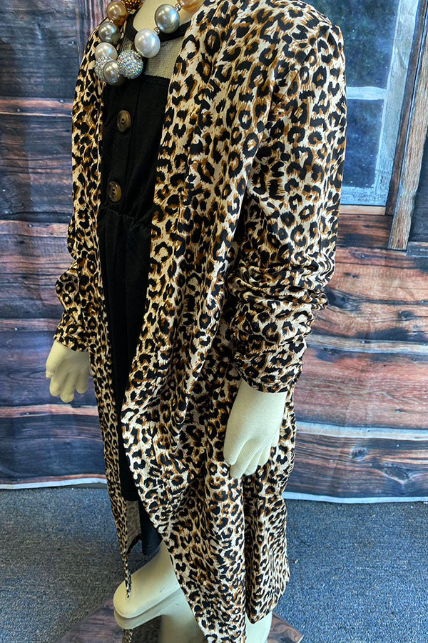 DLH2526 Leopard printed long style girls open cardigan with long sleeves