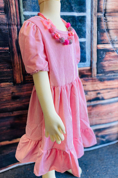 Kids pink short sleeve swirl girls dress DLH2721 (A2S7)