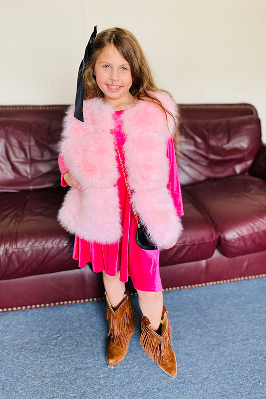 240611M Pink sleeveless faux fur girls vest wholesale