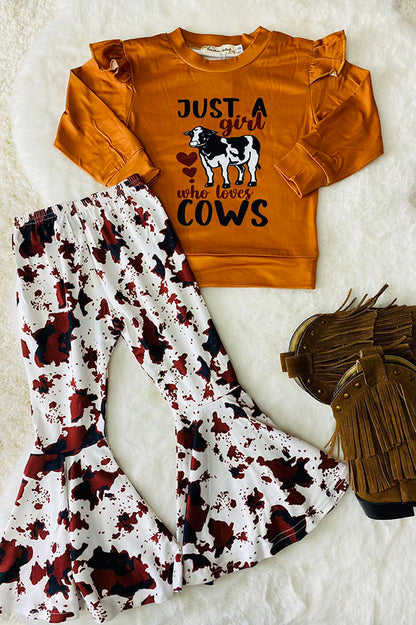 JUST A GIRL WHO LOVES COWS top & pant girls boutique set XCH0015-27H