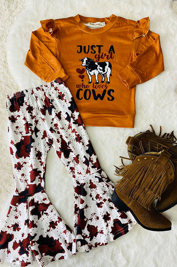 JUST A GIRL WHO LOVES COWS top & pant girls boutique set XCH0015-27H