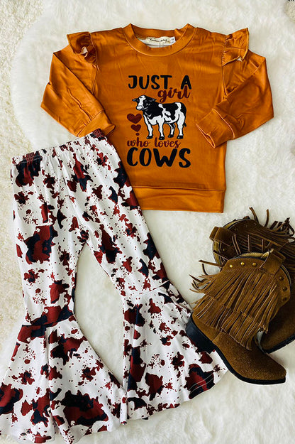 JUST A GIRL WHO LOVES COWS top & pant girls boutique set XCH0015-27H