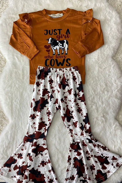 JUST A GIRL WHO LOVES COWS top & pant girls boutique set XCH0015-27H