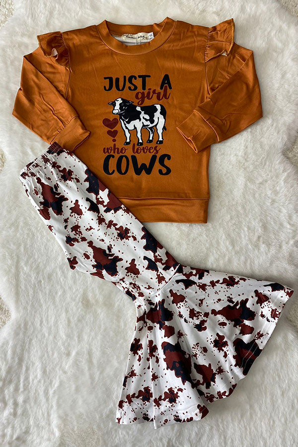 JUST A GIRL WHO LOVES COWS top & pant girls boutique set XCH0015-27H