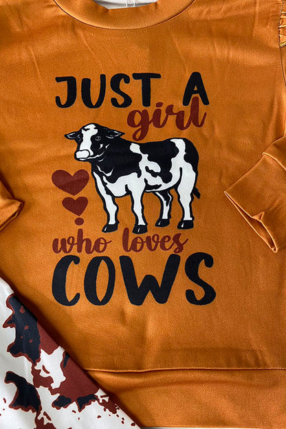 JUST A GIRL WHO LOVES COWS top & pant girls boutique set XCH0015-27H