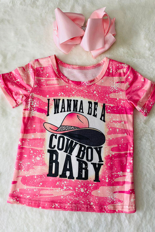 DLH2325 I WANNA BE A COWBOY BABY pink tie dye short sleeve girls tops