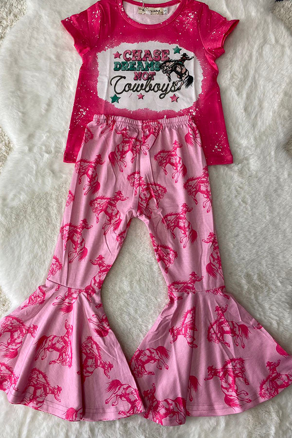 XCH0666-24H CHASE DREAMS NOT cowboys pink top bottom girls clothing sets