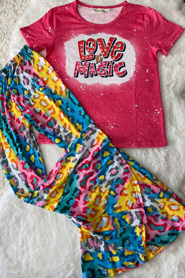 "LOVE IS MAGIC" bright multicolor 2pc short sleeve set XCH0777-11H