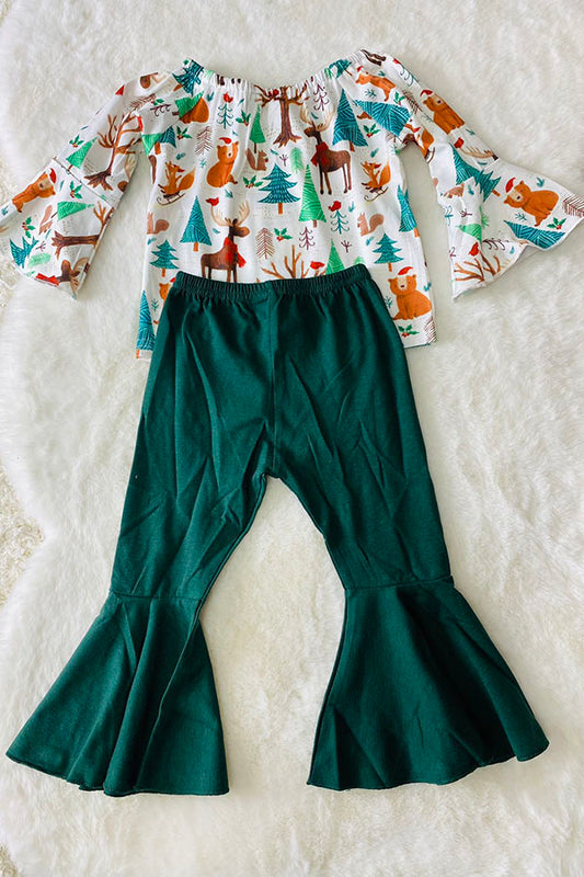 Green trees, moose, & bears 2pc girls set XCH0015-3H