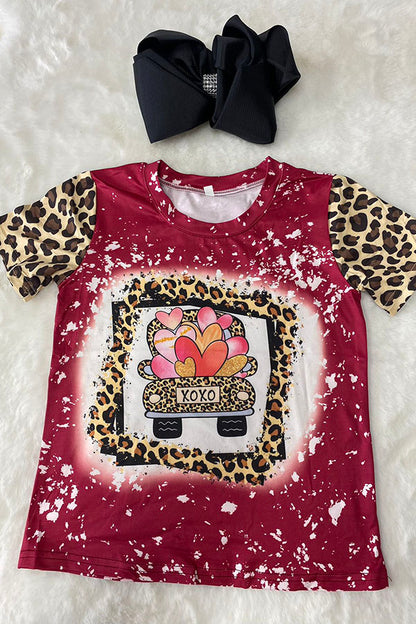 DLH2738 XOXO leopard & hearts printed short sleeve girls top