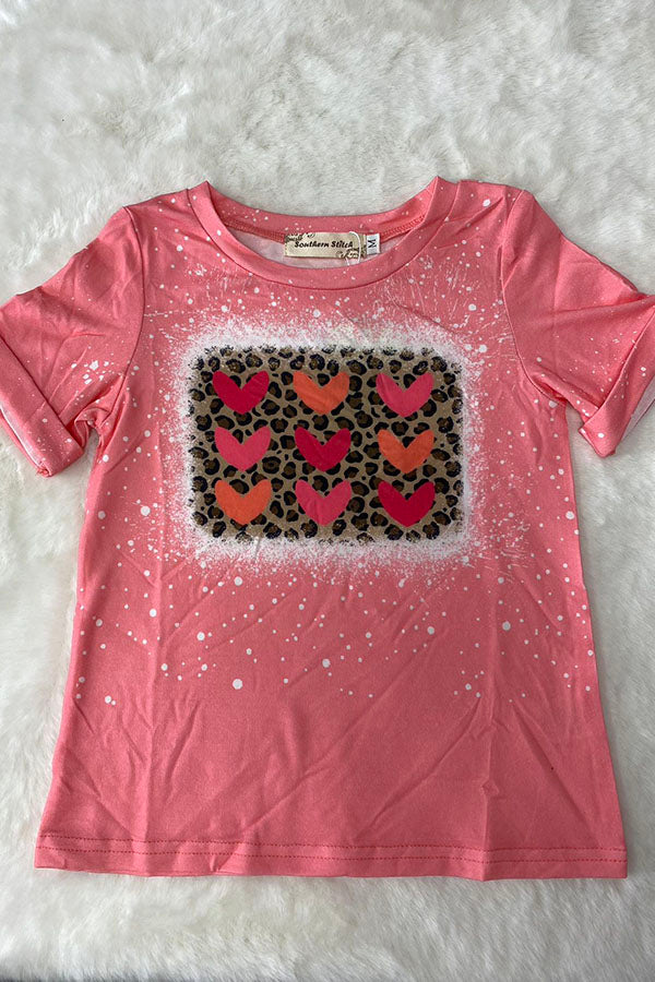 XCH0011-9H Kids hearts & leopard printed short sleeve top