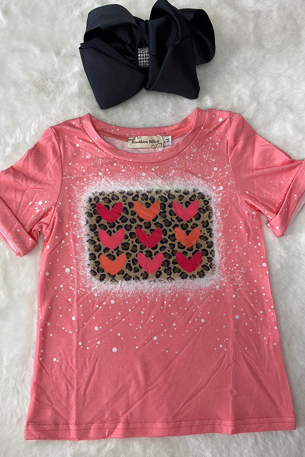 XCH0011-9H Kids hearts & leopard printed short sleeve top