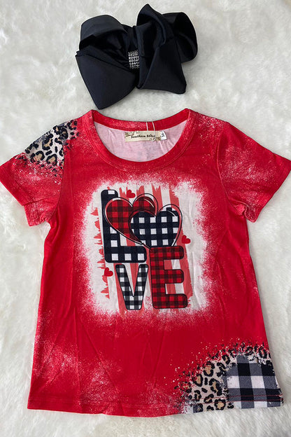 XCH0011-8 Mom and me plaid & leopard printed LOVE kids t-shirt