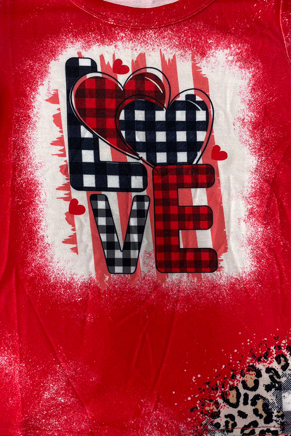 Mom and me plaid & leopard printed LOVE girls t-shirt XCH0011-8