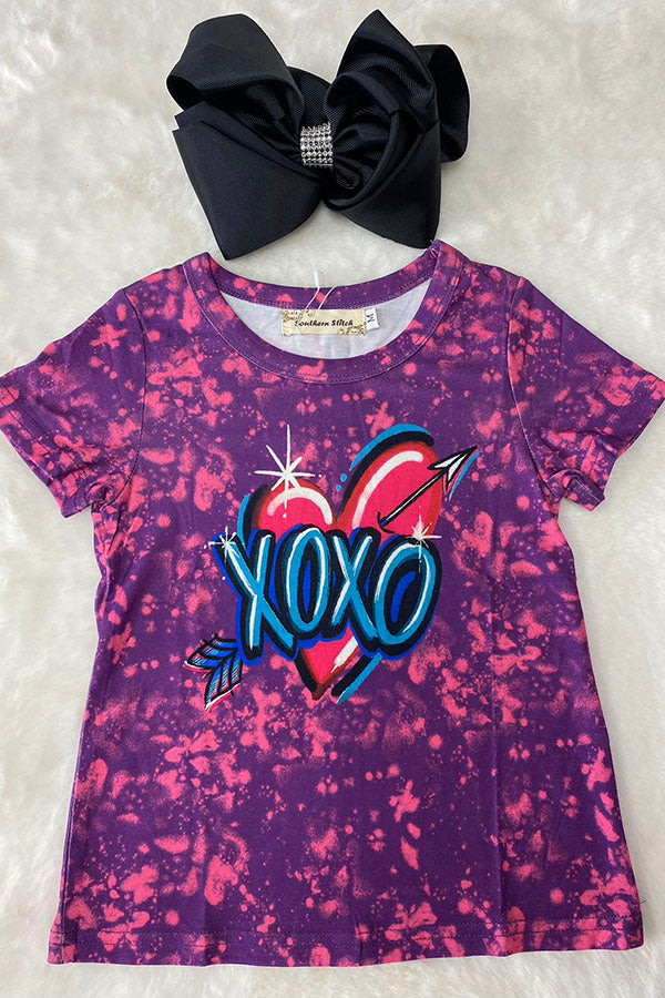 "XOXO" heart print short sleeve girls shirt XCH0011-7H