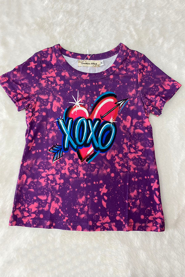 "XOXO" heart print short sleeve girls shirt XCH0011-7H