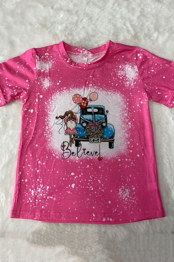 "Believe" & Car & Balloon print tie dye short sleeve t-shirt DLH2588