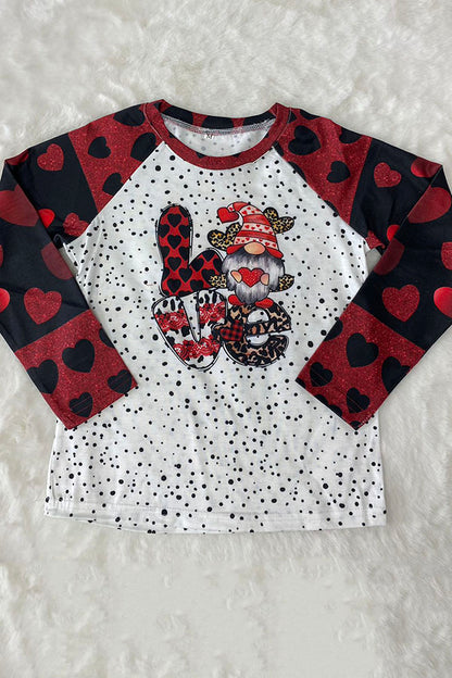 DLH2747  Kids LOVE & leopard hearts printed long sleeve girls top