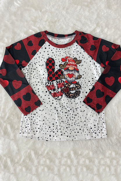 DLH2747  Kids LOVE & leopard hearts printed long sleeve girls top