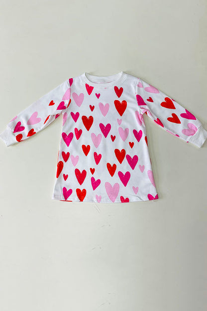 Red Pink hearts print long sleeve girls dress DLH2580