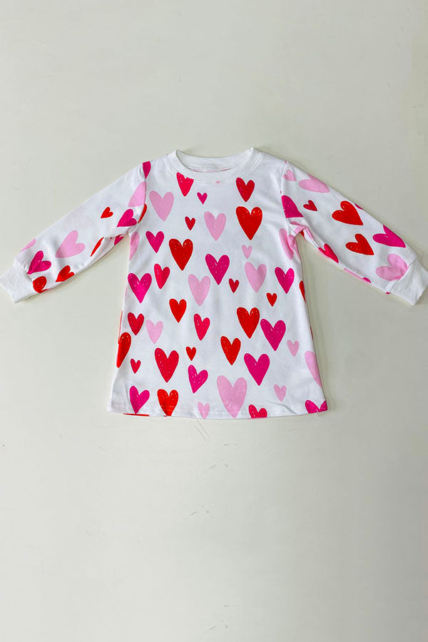 DLH2580 Red & Pink hearts print long sleeve girls dress