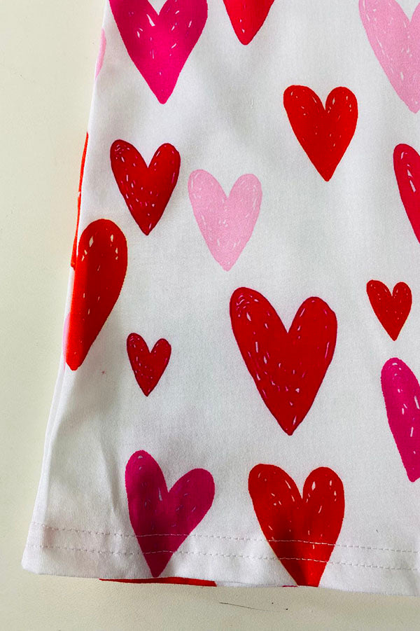 Red Pink hearts print long sleeve girls dress DLH2580