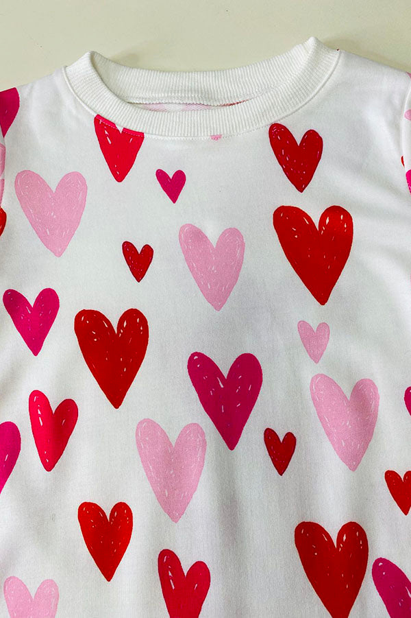 Red Pink hearts print long sleeve girls dress DLH2580