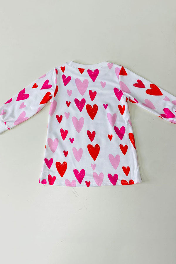 Red Pink hearts print long sleeve girls dress DLH2580