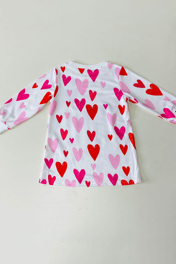 DLH2580 Red & Pink hearts print long sleeve girls dress