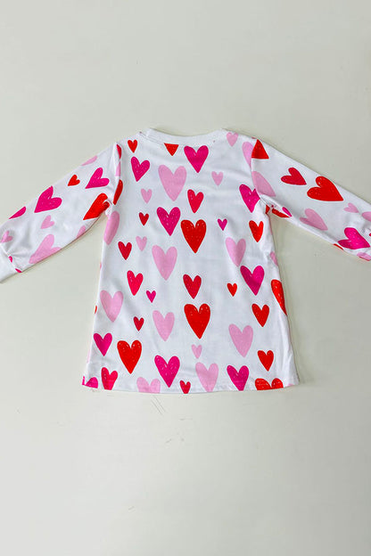 DLH2580 Red & Pink hearts print long sleeve girls dress