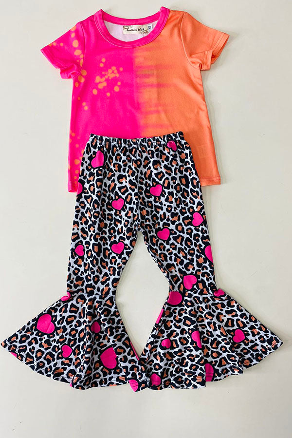 XCH0018-22H Hot Pink & Orange printed top & leopard & hearts pant girls sets