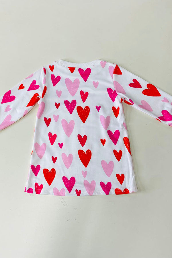 Red Pink hearts print long sleeve girls dress DLH2580