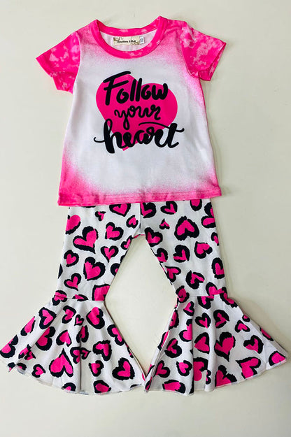 "Follow Your Heart" Print Tie dye 2pcs kids clothing set XCH0015-26H